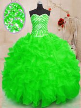  Beading and Ruffles and Sequins Vestidos de Quinceanera Lace Up Sleeveless Floor Length