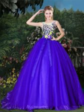  Scoop Sleeveless Brush Train Zipper Appliques and Belt Sweet 16 Dress