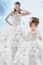  Silver Sleeveless Beading and Ruffles and Sequins Floor Length Quinceanera Dresses