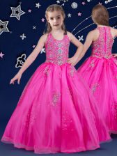  Scoop Organza Sleeveless Floor Length Girls Pageant Dresses and Beading