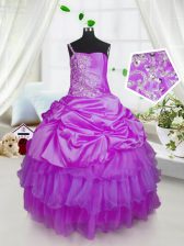 Most Popular Lavender One Shoulder Lace Up Beading and Ruffled Layers and Pick Ups Pageant Gowns For Girls Sleeveless
