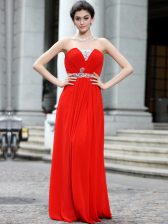 Cheap Floor Length Column/Sheath Sleeveless Coral Red Prom Dresses Zipper