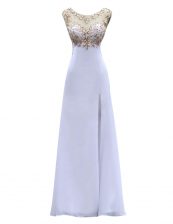 Enchanting A-line Prom Evening Gown White Scoop Chiffon Sleeveless Floor Length Backless