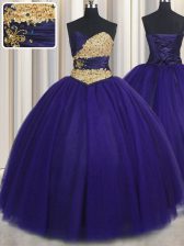 Modest Floor Length Ball Gowns Sleeveless Royal Blue 15 Quinceanera Dress Lace Up