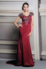 Flirting Side Zipper Prom Party Dress Burgundy for Prom and Party with Appliques Court Train