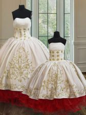  Strapless Sleeveless Organza and Taffeta Quinceanera Gown Embroidery and Ruffled Layers Lace Up