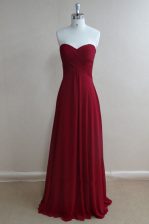  Chiffon Sweetheart Sleeveless Zipper Ruching Prom Gown in Burgundy