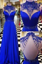 Noble Sleeveless Beading Backless Homecoming Dress with Royal Blue Sweep Train