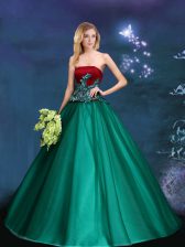 Ideal Appliques Sweet 16 Quinceanera Dress Dark Green Lace Up Sleeveless Floor Length