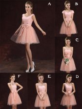 Low Price V-neck Sleeveless Tulle and Lace Quinceanera Court of Honor Dress Lace and Bowknot Lace Up