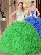 Discount Ball Gowns Embroidery and Ruffles Quinceanera Gowns Lace Up Fabric With Rolling Flowers Sleeveless Floor Length