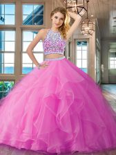 Fashionable Scoop Beading and Ruffles Quinceanera Gown Lilac Backless Sleeveless Floor Length