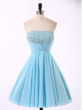  Sequins Mini Length Blue Prom Party Dress Strapless Sleeveless Zipper