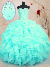  Aqua Blue Sleeveless Beading and Ruffles Floor Length Quinceanera Gowns