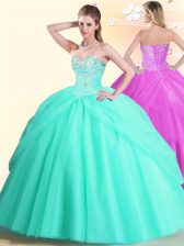 Great Apple Green Lace Up Quinceanera Gowns Beading Sleeveless Floor Length