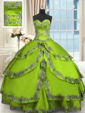 Artistic Floor Length Lace Up Quince Ball Gowns with Beading and Embroidery and Ruffled Layers