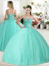 Custom Made Sleeveless Lace Up Floor Length Beading Sweet 16 Dress