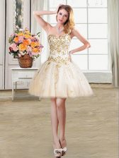 Ball Gowns Prom Dress Champagne Sweetheart Tulle Sleeveless Mini Length Lace Up
