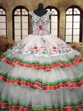  Multi-color Sleeveless Embroidery and Ruffled Layers Floor Length Quinceanera Dress