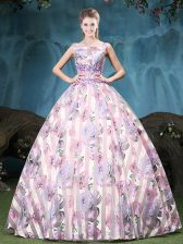  Tulle Straps Sleeveless Lace Up Appliques and Pattern Ball Gown Prom Dress in Multi-color
