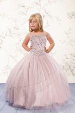 Graceful Baby Pink Sleeveless Floor Length Beading Lace Up Little Girl Pageant Gowns