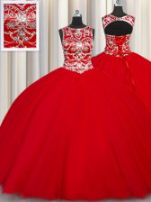  Scoop Red Sleeveless Beading Floor Length Ball Gown Prom Dress