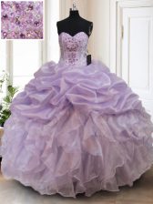 Flare Sleeveless Beading and Ruffles Lace Up Quince Ball Gowns