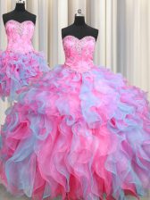 Romantic Three Piece Floor Length Multi-color Sweet 16 Quinceanera Dress Organza Sleeveless Beading and Ruffles