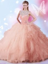 Fashion Sleeveless Beading and Ruffles and Sequins Zipper Quinceanera Dresses