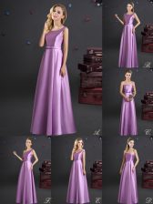  Lilac Square Neckline Bowknot Vestidos de Damas Sleeveless Zipper