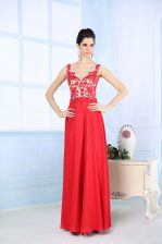  Floor Length Zipper Prom Party Dress Coral Red for Prom and Party with Lace