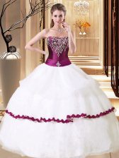  Strapless Sleeveless Vestidos de Quinceanera Floor Length Beading White Organza