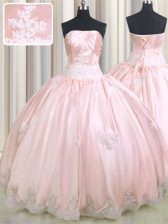 Classical Ball Gowns Sweet 16 Quinceanera Dress Baby Pink Strapless Taffeta Sleeveless Floor Length Lace Up