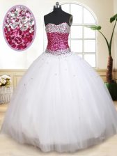  Sweetheart Sleeveless Tulle Sweet 16 Dresses Beading Lace Up