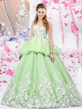 Scoop Lace and Appliques Vestidos de Quinceanera Yellow Green Lace Up Sleeveless Floor Length