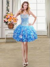 Fantastic Sleeveless Lace Up Mini Length Beading and Ruffles and Sequins Prom Party Dress