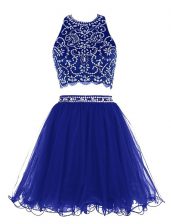 Admirable Royal Blue Dress for Prom Prom and Party with Beading Scoop Sleeveless Criss Cross