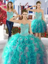  Three Piece Sleeveless Lace Up Floor Length Beading Sweet 16 Dress