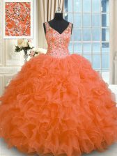  Sleeveless Beading and Ruffles Zipper Sweet 16 Dress