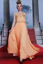 Delicate Chiffon High-neck Sleeveless Side Zipper Beading and Appliques Prom Gown in Orange