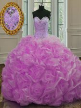  Sweetheart Sleeveless Organza Quinceanera Gown Beading and Pick Ups Sweep Train Lace Up