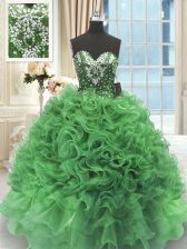  Beading and Ruffles Quinceanera Dress Green Lace Up Sleeveless Floor Length