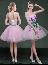 Mini Length Lace Up Prom Party Dress Lilac for Prom and Party with Appliques and Belt