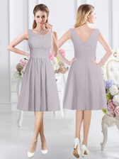 Cheap Grey Scoop Neckline Ruching Court Dresses for Sweet 16 Sleeveless Zipper