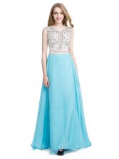  Scoop Chiffon Sleeveless Floor Length Prom Party Dress and Beading