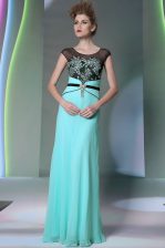 Cheap Teal Zipper Scoop Appliques Prom Party Dress Chiffon Sleeveless