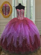 Custom Design Beading and Ruffles and Sequins Quinceanera Dress Multi-color Lace Up Sleeveless Floor Length