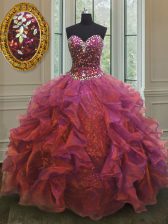 Stunning Organza and Sequined Sweetheart Sleeveless Lace Up Beading and Ruffles Vestidos de Quinceanera in Purple