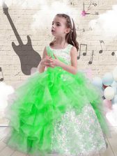  Beading and Ruffles Little Girls Pageant Dress Lace Up Sleeveless Floor Length