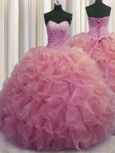 High Class Floor Length Watermelon Red Sweet 16 Quinceanera Dress Sweetheart Sleeveless Lace Up